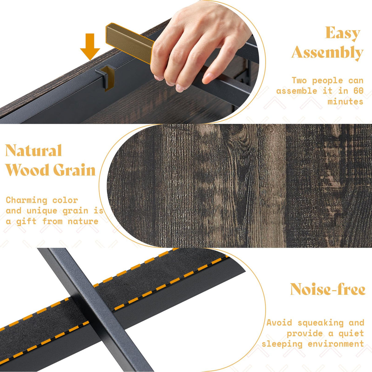 AMERLIFE Queen Size Farmhouse Bed Frame with 4 Drawers, Wooden Storage Bed Frame with Headboard and Heavy Duty Metal Slats, Noisy Free, Easy Assemble, Rustic Black AMERLIFE