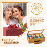 Bamboo Tea Bag Organizer Storage Box with Drawer & Acrylic Window - Magnetic Lid Keeps Contents Fresh - Ideal Mothers Day Gifts for Mom - Gift Caddy (Tea Not Included) Bambüsi