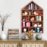 Threehoney House Shaped Wooden Shadow Cubby Box 10 W x 2 1/4 D x 15 H Hanging Display Shelf Organizer Wall Mounted Curio Cabinet Wooden Display Case Miniature Shelf for Figures(Brown) Threehoney