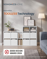SONGMICS HOME Superfast Toolless Assembly, Bookshelf, Cube Storage Organizer, Shelving Unit, 6 Compartments, 4 Fabric Drawers, 10.6 x 32.7 x 24.3 Inches, Snow White ULBC196W01 SONGMICS HOME