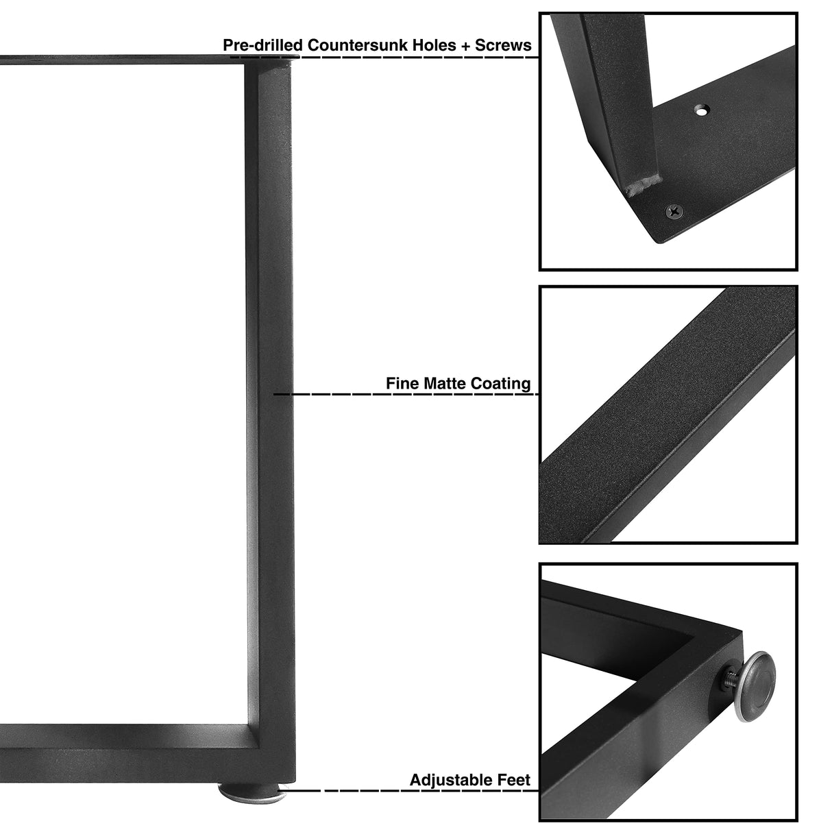 Topsair 16" Metal Furniture Legs with Adjustable Feet Desk Legs Iron Desk Legs Coffee Table Legs Bench Legs, DIY Furniture Legs for Side Table, Nightstand, Chair, 16"x11" Topsair