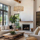 LynPon 17.7" Brushed Nickel Boho Rattan Chandeliers for Dining Room, 6-Light Seagrass Pendant Light Fixtures with Hand Woven Wicker Shade, Farmhouse Drum Chandelier for Living Room Kitchen Hallway LynPon