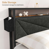 Kiivakii Full Size Bed Frame with 4 Drawers, LED Metal Platform Bed with Upholstered Storage Headboard, Built in Charging Station, No Box Spring Needed, Dark Gray Kiivakii