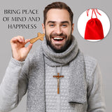 Qunclay 12 Sets Small Hand Held Pine Wooden Cross with Velvet Bag Set 4.1 Inches Portable Holding Wooden Pocket Cross Clinging Cross Jesus Cross Gift for Prayer Palm Size Men Christian Church Gift Qunclay