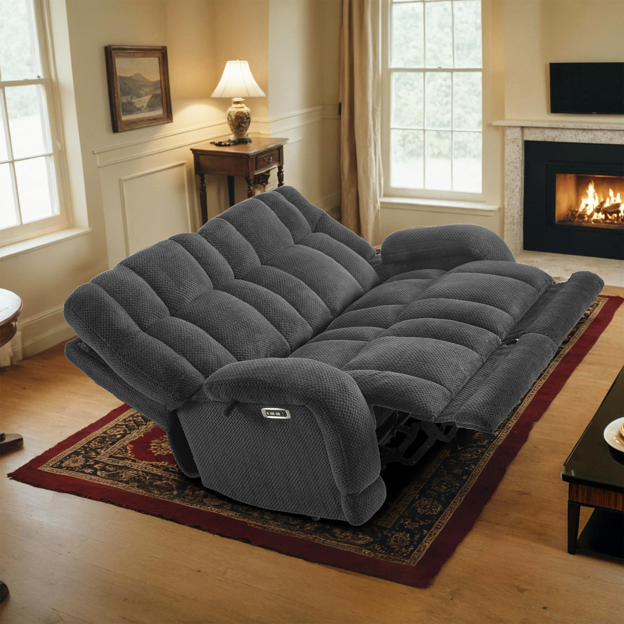 MCombo 64.6" Oversize Power Reclining Loveseat Sofa with Adjustable Headrest, Heat and Vibration Massage, Electric Loveseat Recliner with USB Charge Ports for Living Room 6855 (Dark Grey) MCombo