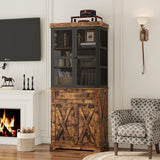 BOTLOG 71” Pantry Cabinet, Kitchen Pantry Storage Cabinet with Adjustable Shelf, Drawer and Barn Door, Tall Storage Cabinet, Bar Cabinet with Visual BOTLOG