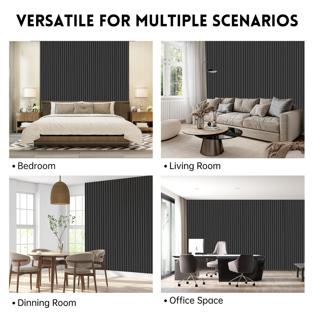 Ritollo Wood Panels for Wall, 4-Pack 94.48" x7.87" 3D Wood Slat Wall Panel, Acoustic Slat Wall Panel for Modern Interior Decor, TV Background, Living Room, Black RITOLLO