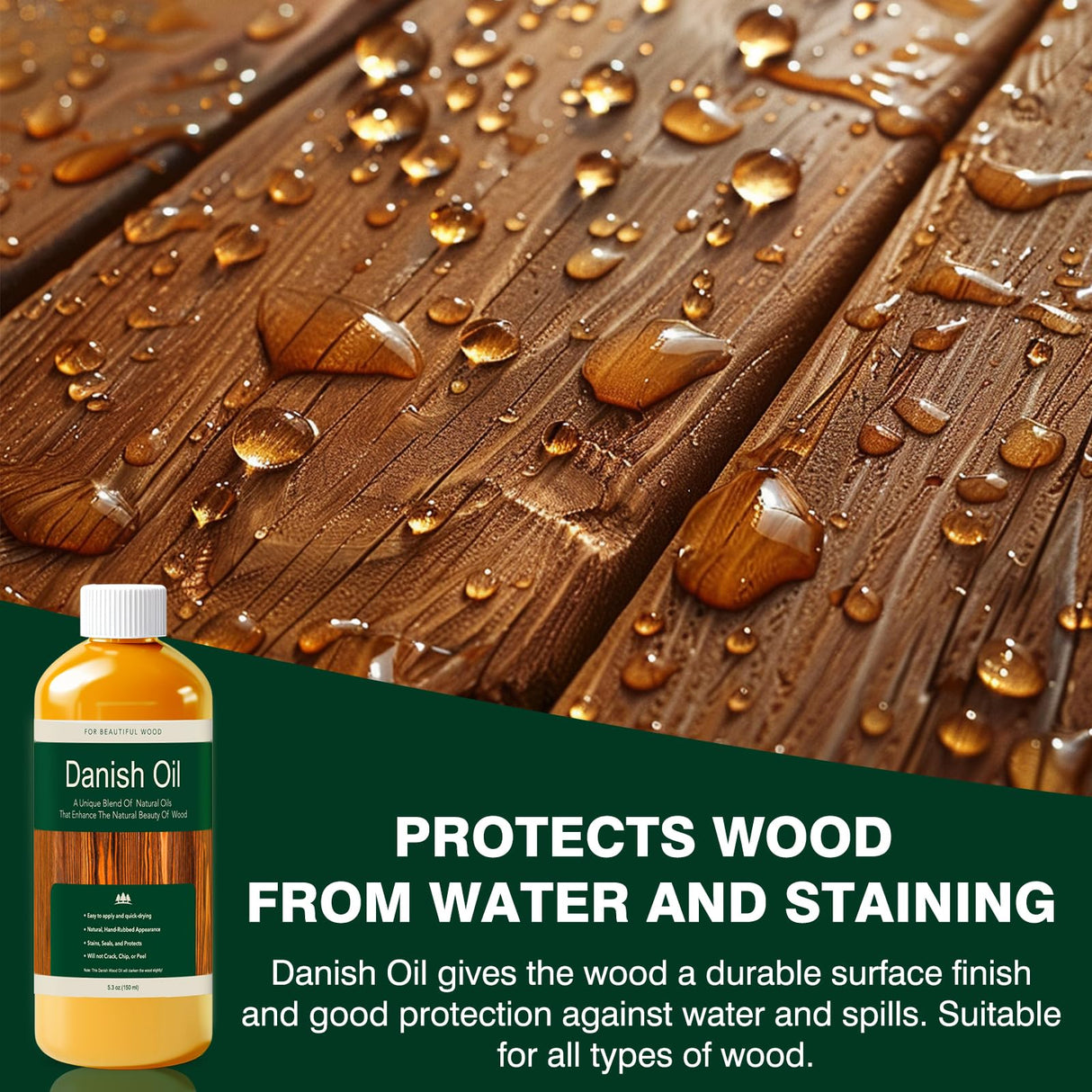 Danish Oil for Wood - Pure Polymerized Linseed Oil Wood Finish & Sealer - Ideal for Furniture, Butcher Blocks, Salad Bowls, & More - Restore & Protect, Fast Curing LIIZOUSUDA