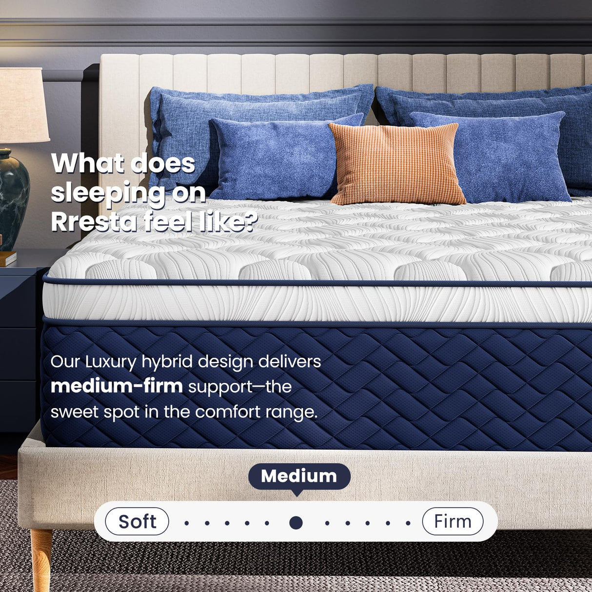 RRESTA Queen Mattress 14 Inch - Hotel Collection Hybrid Mattress with 5-Zone Support, Luxury Sleep Comfort, Extra Back & Hip Support, Fiberglass-Free, CertiPUR-US Certified, 365-Night Trial RRESTA