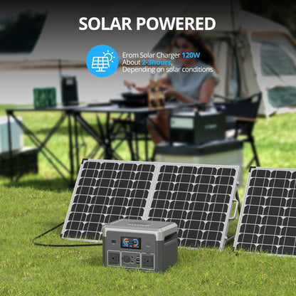 Portable Power Station, 384Wh LiFePO4 Battery Backup, 600W(1800W Peak) Solar Generator with 10 Outlets,UPS Function, Solar Power Station for Home Emergency,Camping,RV, Bluetooth Speaker&LED L - WoodArtSupply