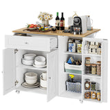 BOTLOG Kitchen Island with Storage, Island Table on Wheels with Drop Leaf, Spice Rack, Drawer, Towel Rack, Rolling Kitchen Island Cart for Dinning Room, White 15.7-27.55" D x 47.63" W x 35.43" H BOTLOG