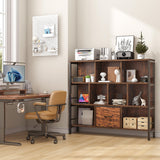 Winkalon Bookshelf, 10 Cube Bookshelf with Canvas Drawer, 3 Tier Wide Bookcase with Adjustable Legs, Metal Bookshelf with Open Stoage for Bedroom, Living Room, Office Winkalon