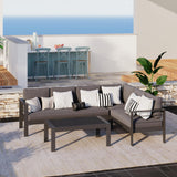 Solaste Aluminum Patio Furniture Set, Metal Patio Sectional Sofa with Imitation Wood Tabletop Coffee Table, Modern Outdoor Furniture Couch with Water-Resistant Cushion for Balcony Backyard, Grey Solaste
