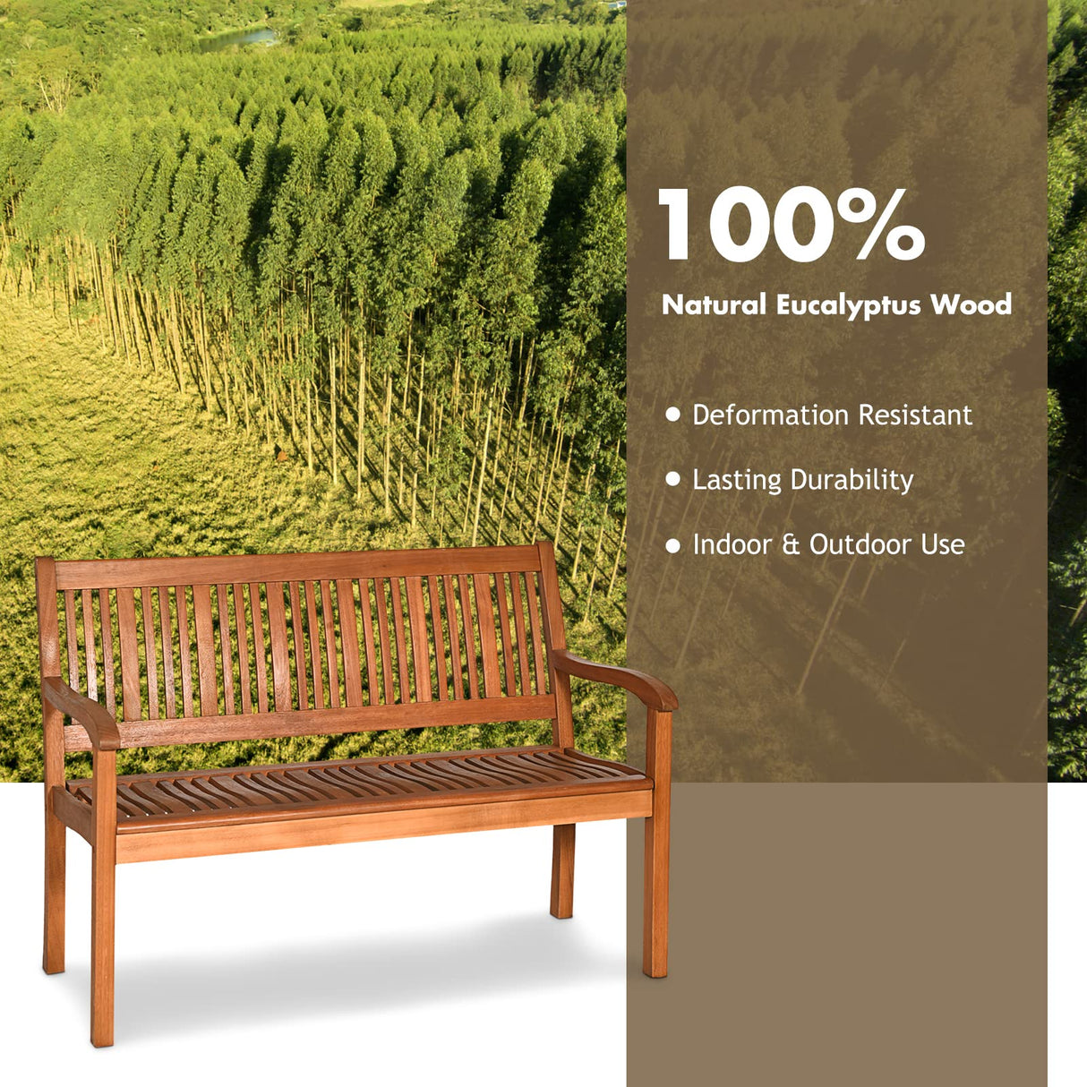 LDAILY Moccha Wood Outdoor Bench, Multi-use, Sturdy and Durable, Easy Assembly, Natural Teak Material, Ideal for Garden, Patio, Porch LDAILY
