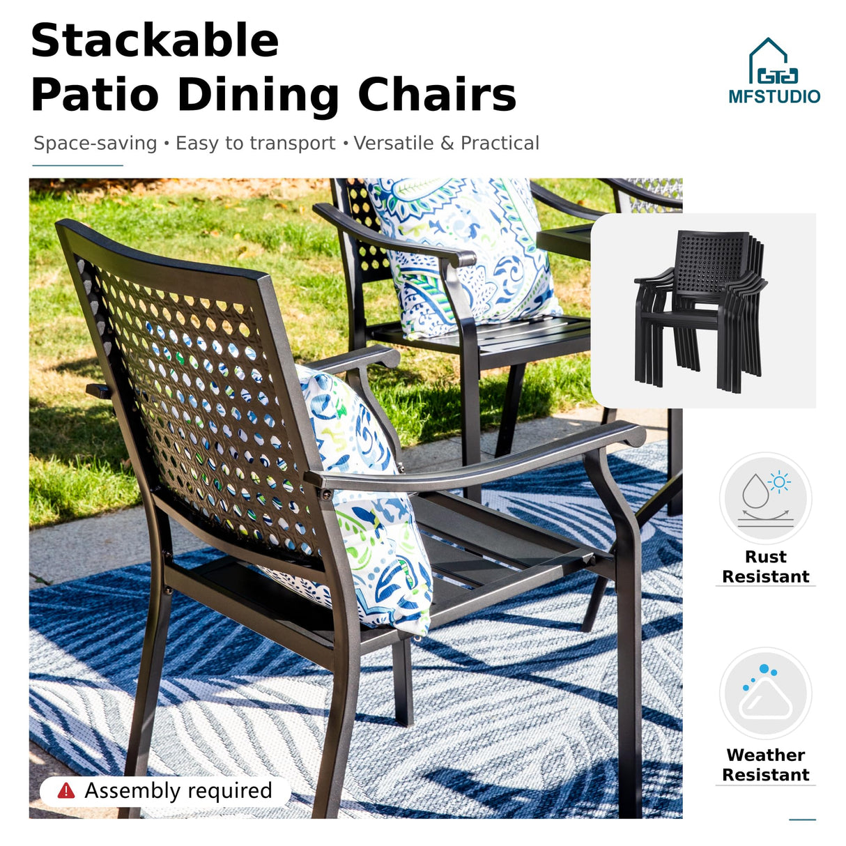 MFSTUDIO Patio Dining Set for 6, Outdoor Dining Set with Expandable Table, 7 Piece Metal Patio Table and Chairs Set, Outdoor Patio Furniture Set for Deck Backyard Poolside Garden MFSTUDIO