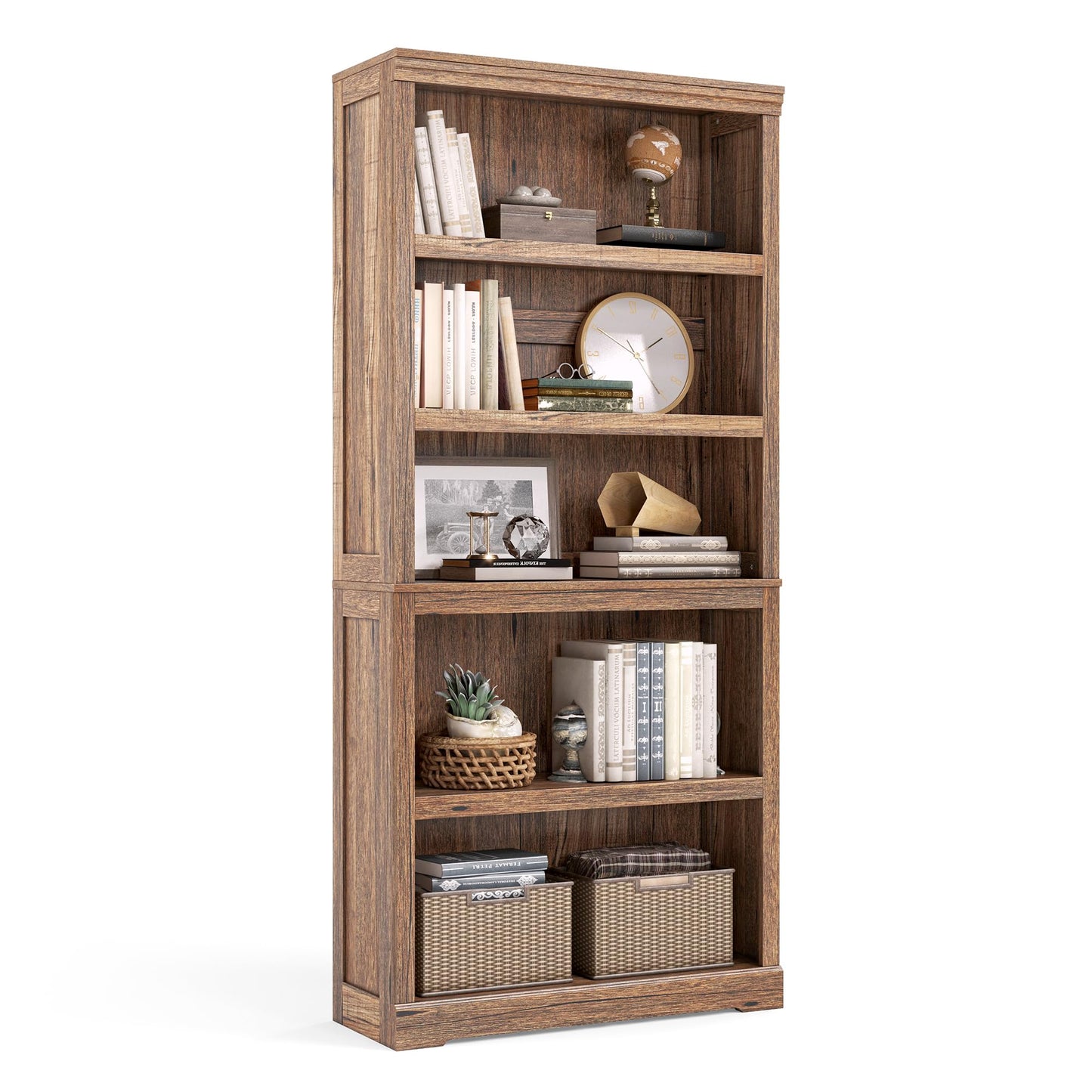 LINSY HOME 5-Tier Adjustable Dark Brown Bookcase for Stylish Home Storage - WoodArtSupply