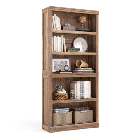 LINSY HOME 5-Tier Adjustable Dark Brown Bookcase for Stylish Home Storage LINSY HOME