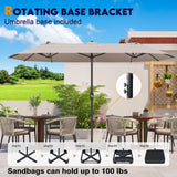 DomeShade 15ft Patio Umbrella with Base,Large Outdoor Double-Sided Rectangle Umbrella with Crank Handle, Market Umbrella for Poolside Garden Deck Backyard Beach Pools, Beige DomeShade