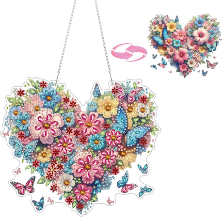 Flower-Heart Diamond Painting Kits for Adults, DIY Pendant Diamond Art Kits for Beginners, 5D Special Shape Full Drill Hanging Diamond Gem Art Painting Kits for Window Suncatchers for Home Wall Decor GUMITOON