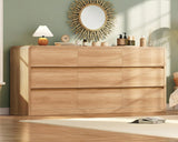TEENFON 9 Drawer Dresser for Bedroom, 63" Wide Dressers & Chest of Drawers with Curved Profile Design, Wood Closet Storage Dressers Organizer for Bedroom, Living Room, Natural TEENFON