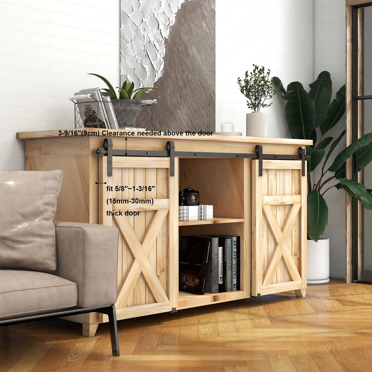 CCJH 6.5FT Mini Sliding Barn Door Hardware Kit Closet Cabinet 78" Track System Carbon Steel Basic Roller Hanger for Double Doors CCJH