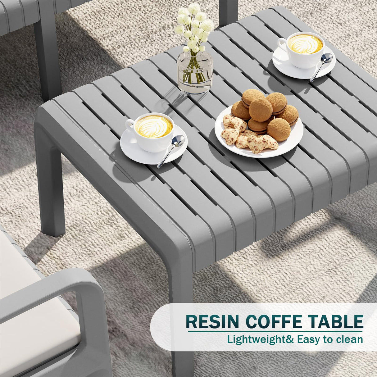 UDPATIO Resin Patio Furniture Set, No Rust Modular Outdoor Sectional Sofa Set, All Weather Patio Conversation Set, for Backyard, Deck, Poolside with Coffee Table, 4pc Grey UDPATIO