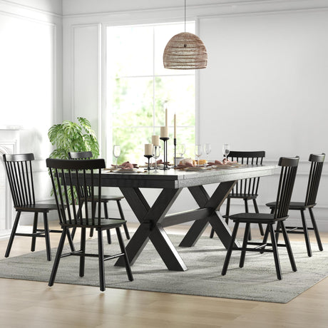 DM Furniture Windsor Dining Chairs Set of 6 Armless Dining Room Chair with Spindle Back,Farmhouse Side Chair,Solid Wood French Country Kitchen Chairs for Home/Restaurant/Patio, Black DM Furniture