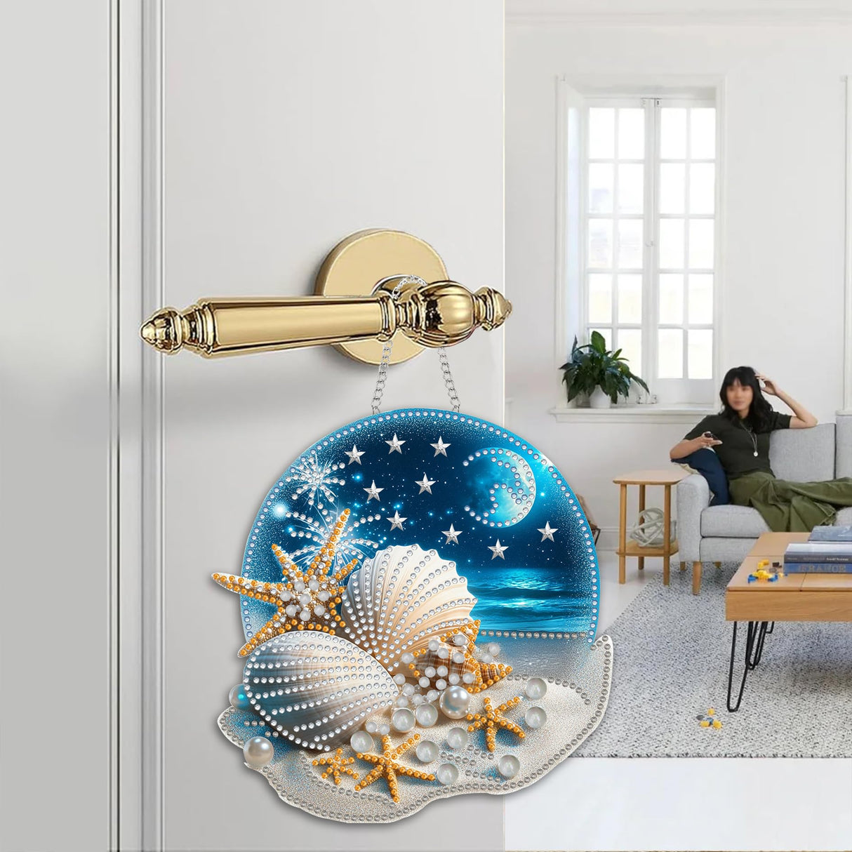 Zariocy Hanging Diamond Art Ornament Shells Kits for Adults – Special Crystal Double Sided Pendant, DIY Seaside Scenery Diamond Painting Acrylic Board Window Pendants Home Wall Hanging Decor 8x8 inch Zariocy