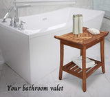 Luxury Teak Shower Bench Stool Seat Chair with Leveling Feet, Waterproof, Teak Oil Finish, Large, 25x19x14, for Bathroom, Spa, Sauna, Pool Deck, Patio, Garden, RV, from Our Diamond Collection Teak Culture
