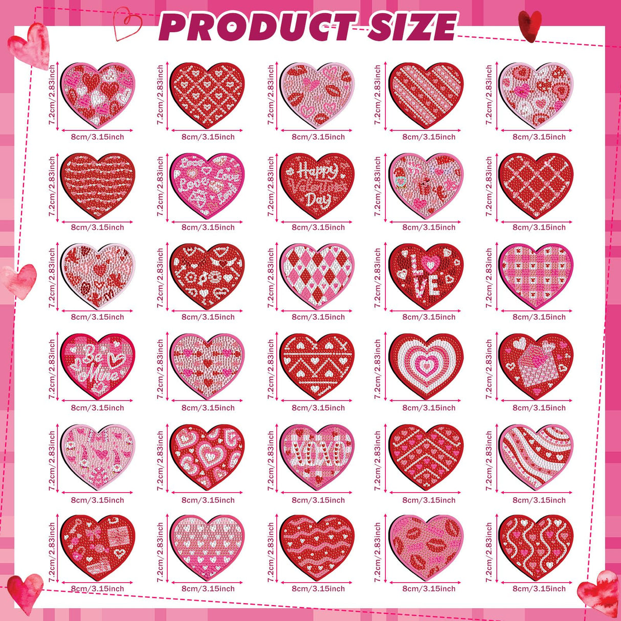 Motipuns 30 Pcs Valentine's Day Heart Diamond Painting Magnets Kits Valentines Diamond Art Fridge Magnet Refrigerator Sticker for Beginners Adults DIY Art Craft Gifts Home Decors Motipuns