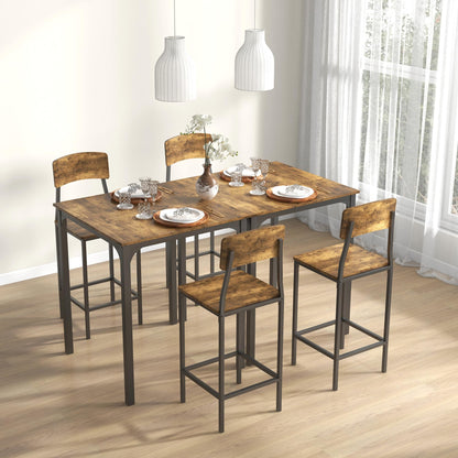 HOMCOM Industrial 3-Piece Counter Height Bar Table Set with Stools in Rustic Brown and Black - WoodArtSupply