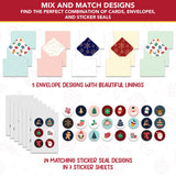 Decorably 100 Pack Foiled and Glittery Assorted 6x4in Christmas Cards Bulk with Envelopes and Stickers, 20 Adorable Designs Christmas Cards 100 Pack With Printed Message Inside Decorably