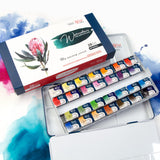 ROSA Gallery Botanical Watercolor Paint Set, Vibrant Kit Designed by Professional Artists, Washable, High Lightfastness Pigments, Made in Ukraine, Packed in Metal Paint Box, 28 Ct. Rosa Gallery