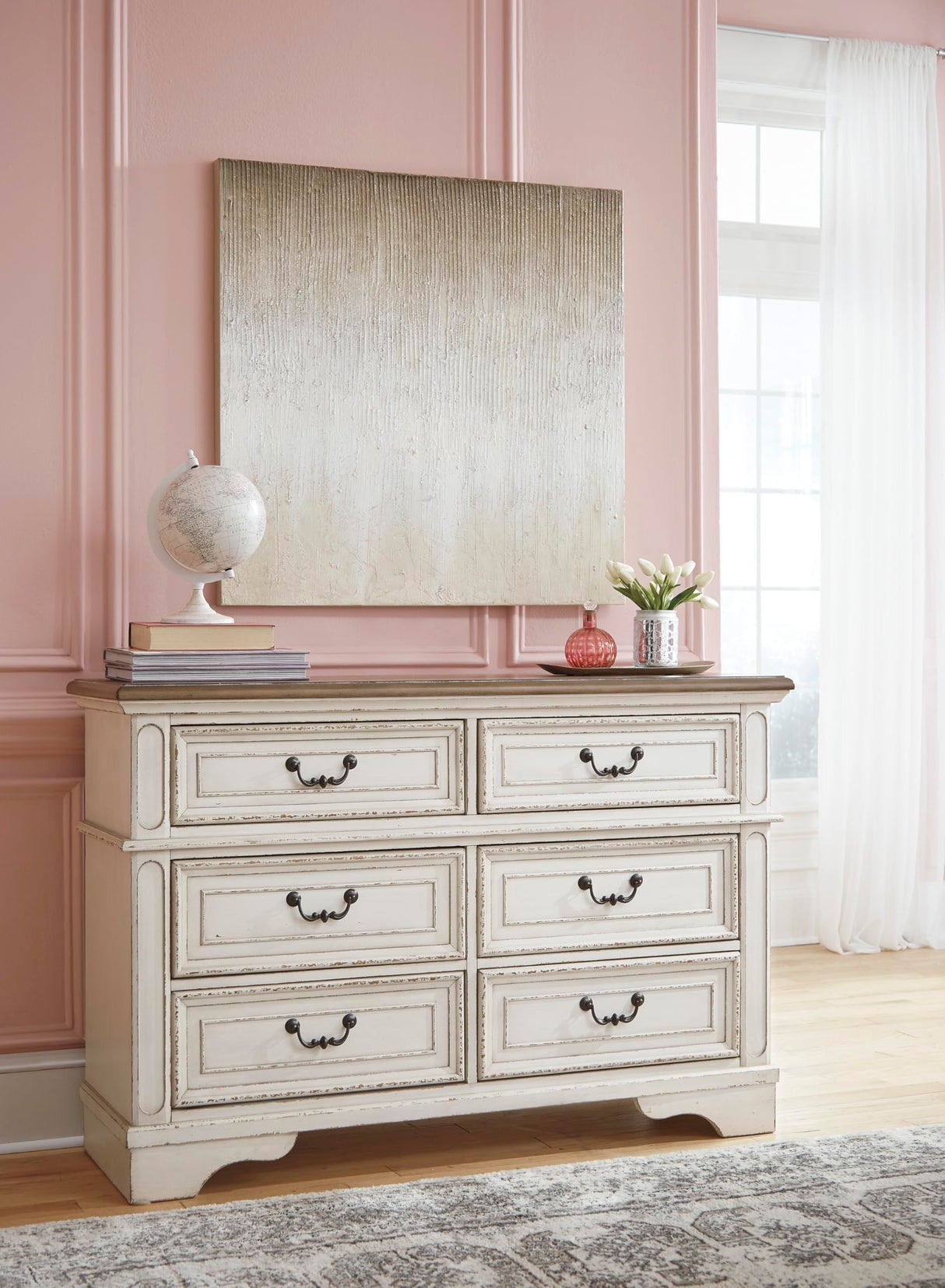 Signature Design By Ashley Realyn French Country Youth 6 Drawer Dresser, Chipped White & Brown Signature Design by Ashley