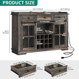 DWVO Farmhouse Coffee Bar Cabinet，53” Kitchen Sideboard Buffet Cabinet with Storage, 3 Drawers & Sliding Barn Door, Storage Cabinet with Glass Door for Kitchen & Living Room, Dark Rustic Oak DWVO