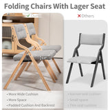 HOMEFUN Folding Chairs with Cushion, Wooden Padded Folding Chairs 2 Pack, Portable and Assembled Folding Dining Chair for Guests Kitchen Office Wedding and Party, Gray HOMEFUN