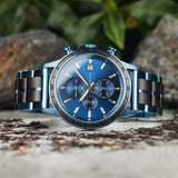 BOBO BIRD Men's Wooden Watch with Stainless Steel Wood Strap, Japanese Quartz Movement, Multi-Functional Chronograph Watch for Business and Daily Wear (Bule) BOBO BIRD
