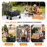 Collapsible Wagon 220 lbs, Heavy Duty Wagons Carts Foldable, Portable Wagon for Groceries, Beach Cart with All-Terrain Wheels & Drink Holders, Wagon Cart for Shopping, Sports, Outdoor Camping, Black PASAMIC