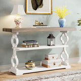 Tribesigns Farmhouse Console Table, 55 inch Rustic Entryway Sofa Table with Storage Shelves, 3 Tier Wood Long Accent Entry Table for Hallway, Entrance, Living Room, Foyer, Grey and White Tribesigns