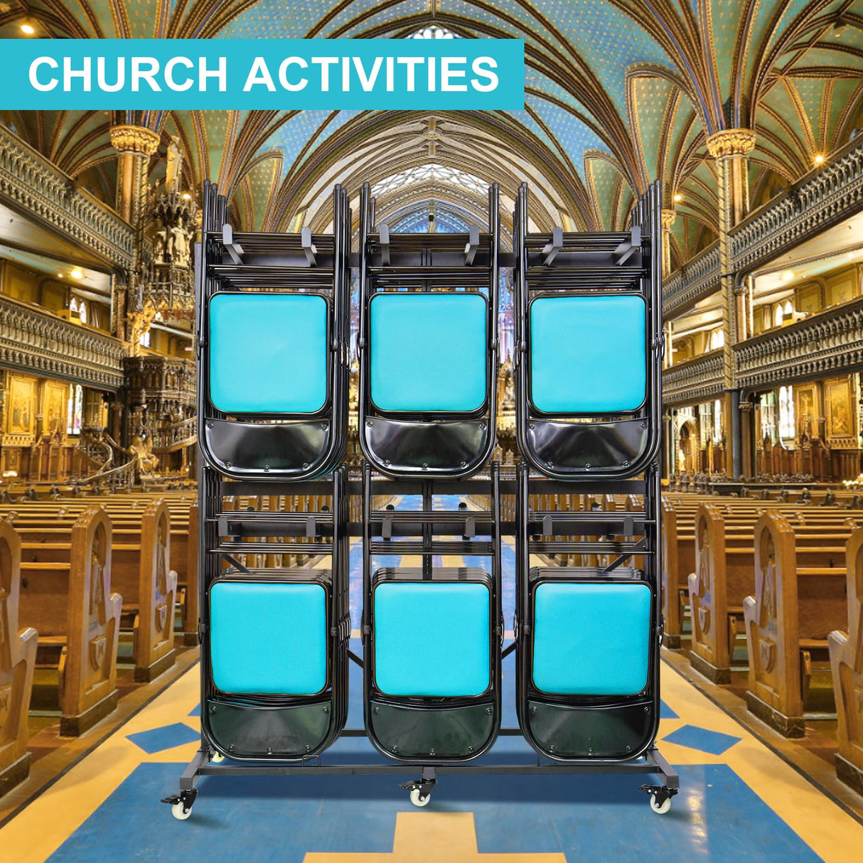 Folding Chair cart,Folding chair Storage,Folding chairs rack,Cart Heavy Duty Rack with Locking Wheels, Ideal for Stackable 84 Chairs, Easy Garage Storage Folding Chair Dolly for Efficient Handling Geptipai