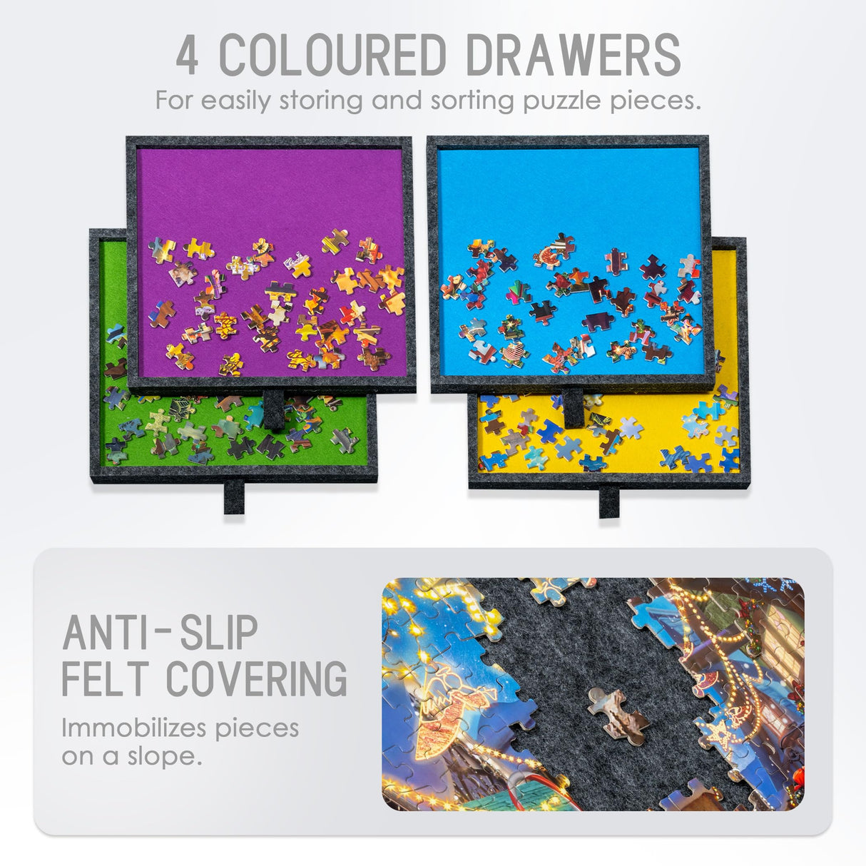 Tektalk Jigsaw Puzzle Table with Integrated Adjustable Stand/Bracket, 3-Tilting-Angle Puzzle Plateau with Cover & 4 Sorting Drawers, Super Lightweight Felt Puzzle Board, for Up to 1500 Pieces - Gray Tektalk