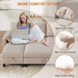 Convertible Sectional Sleeper Sofa with Storages, 100" U Shaped 4 Seater Couch with 2 Movable Ottomans and 1 Ottoman Bench Polyester Fibre for Living Room, Beige Soscana