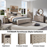 Farmhouse Queen Bed Frame with Bookcase Headboard, Sliding Barn Doors, and Storage in Light Rustic Oak T4TREAM