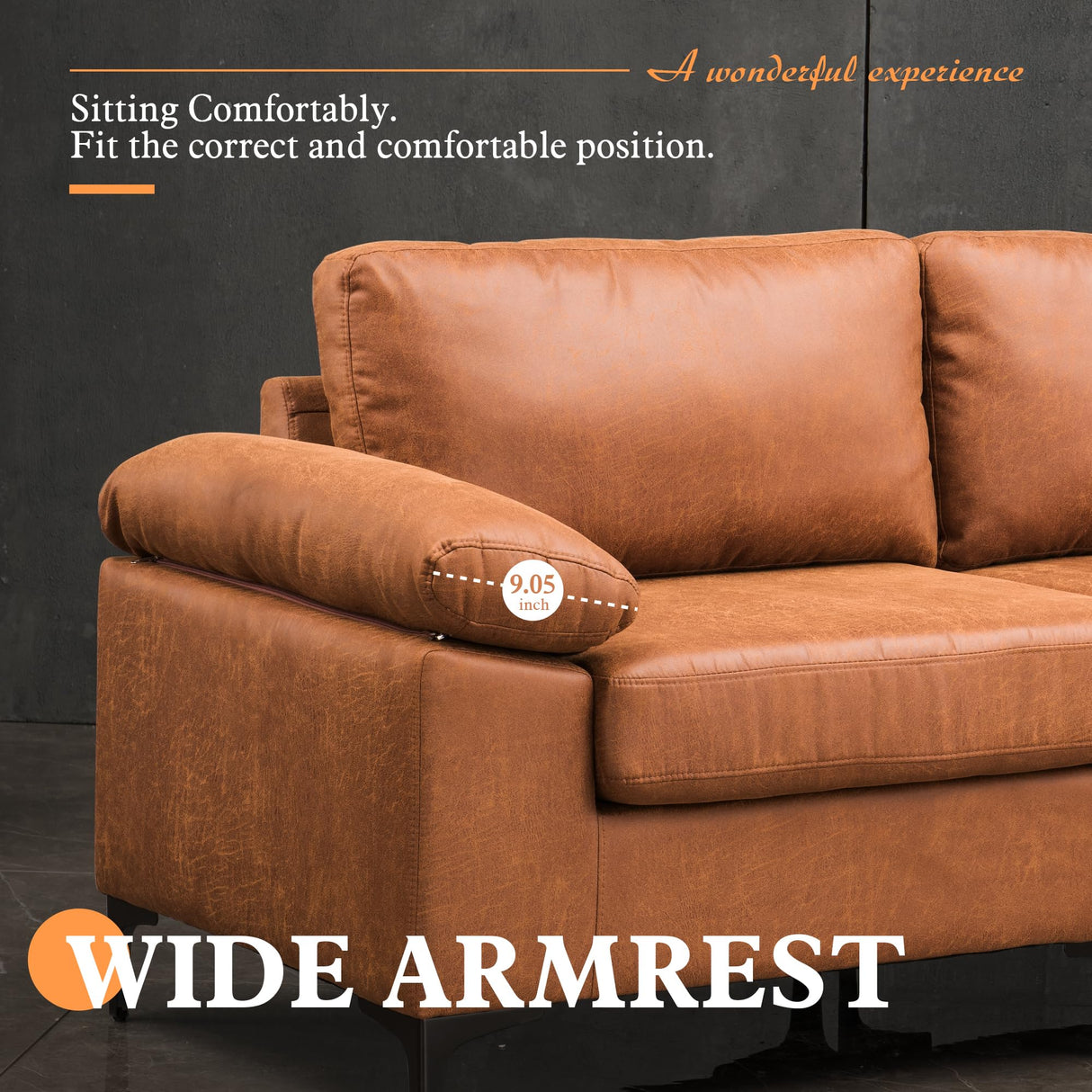 ovios 97.6" L-Shaped Sectional Sofa with Reversible Chaise, Luxury Deep Seat Couch with Convertible Chaise, Minimalism Cloud Sofas Couches for Living Room, Faux Leather, Brown ovios