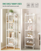 Hzuaneri Bookshelf, Book Shelf, Industrial Bookcase with 2 Hooks, Coner Shelf Storage Organizer for Home Office, Living Room, Bedroom, Kitchen, 5-Tier White BC10513W Hzuaneri