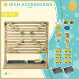 Outsunny 18Pcs Sand and Water Playset for Kids, Wooden Sandbox with Rearrangeable Falling Network Maze, Baby Sensory Toy Outdoor Toys for Summer Activity, Aged 3-7 Years Outsunny