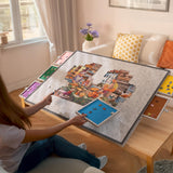 Tektalk 2000 Piece Foldable Jigsaw Puzzle Table with Cover, 3-Tilting-Angle Plateau, Lightweight Portable Felt Puzzle Board with 6 Sorting Drawers (Light Gray) Tektalk