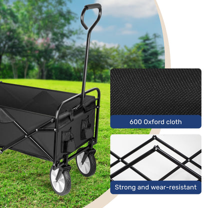 YSSOA Folding Garden Cart PRO, Collapsible Handy Wagon with 360 Degree Swivel Wheels & Adjustable Handle,220lbs Weight Capacity,Black