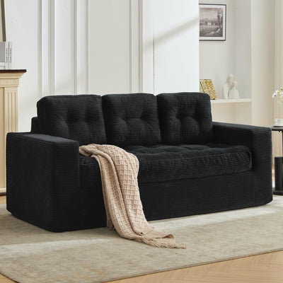 Korser 74" Boneless Couches for Living Room, Modern 3 Seater Sofa with Deep Seat, Comfy Cloud Sofa with Corduroy Fabric, No Assembly Couch, Bean Bag Couch for Bedroom, Dorm, Apartment, Black