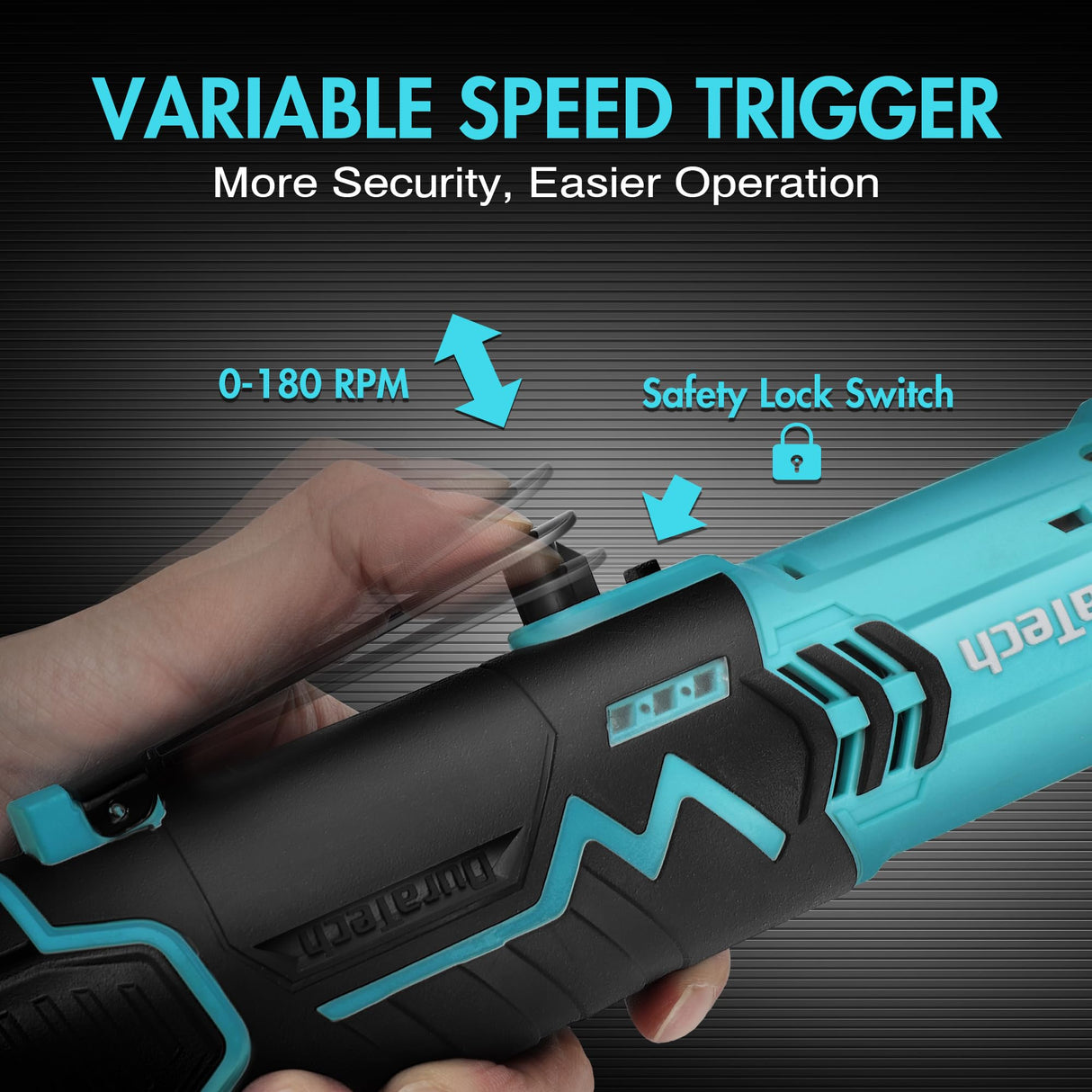 DURATECH Extended Cordless Ratchet Wrench, 3/8" 12V 44 Ft-Lbs Long Neck Electric Ratchet Wrench with 2-Pack 2.0Ah Li-Ion Battery, 1 Hour Fast Charger, 10 Sockets Accessories & Variable Speed Trigger DURATECH